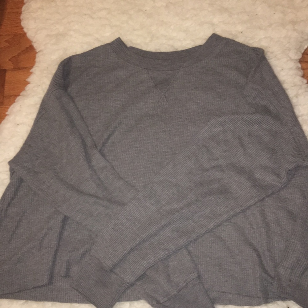 Grey Waffle Scoop Neck Sweater